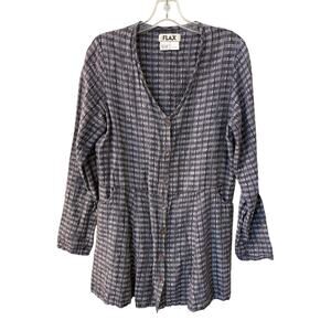 Flax Sz‎ S Petite Gray Linen Tunic Dress Top Button Front Pockets Lagenlook